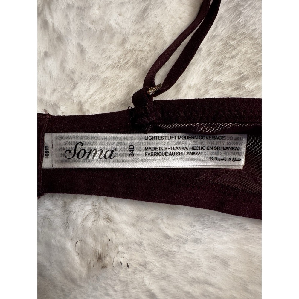 Soma Lightest Lift Modern Coverage Underwire Bra Burgundy Wine Size 34D - Picture 9 of 10